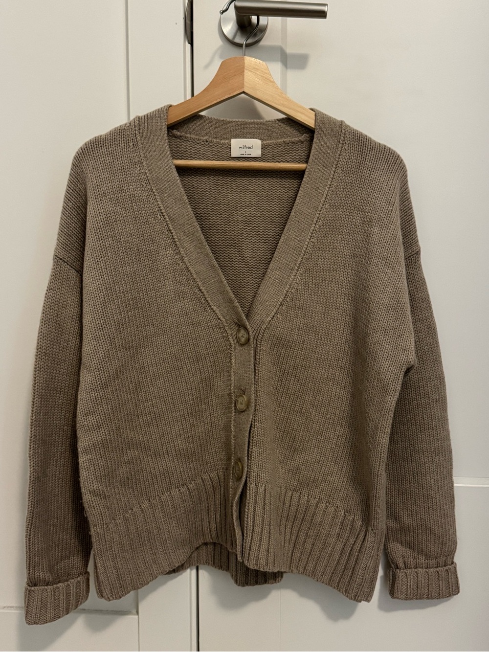 Wilfred Taupe Button-Front V-Neck Cardigan